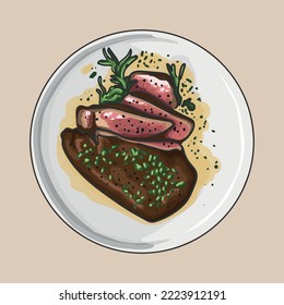 Cena de asados de filete. Gráficos vectoriales