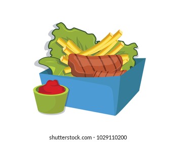 Steak with salad and french fries 