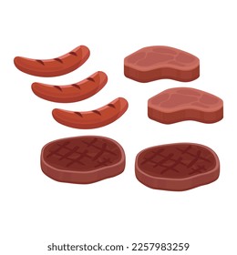 Steak and sausage and meat vector illustration on white background. Steak and sausage and meat for bbq party and cooking.