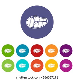 Steak set icons in different colors isolated on white background