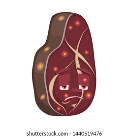 Steak Sick Infection isolated. Virus ill meat. Cartoon Style. Disease Vector