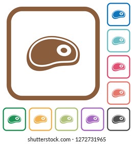 Steak simple icons in color rounded square frames on white background