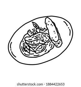 Steak Tartare France Food Hand Drawn Icon Set Vector.