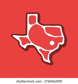 Steak Texas state logo. Vector retro black and red meat dishes logotype illustration. Graphic grill BBQ label, emblem, symbol. Premium beef restaurant badge