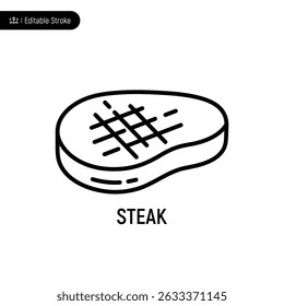 Steak thin line icon, editable stroke, pixel perfect, compatible for app or web, isolated on a white background