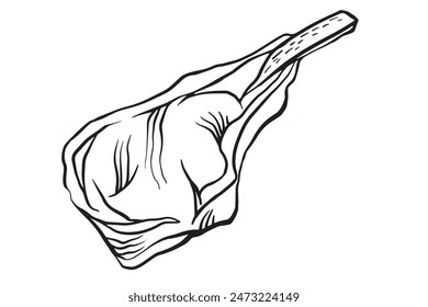 steak tomahawk, Raw fresh meat cut from beef, lamb and pork. Vector Hand drawn outline illustration for meat shop, Butchery, market, barbecue, grill, picnic, restaurant, banner, sticker, menu design.