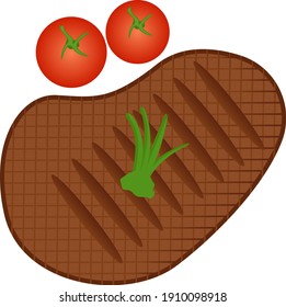 Bife com tomates, ilustração, vetor em um fundo branco.