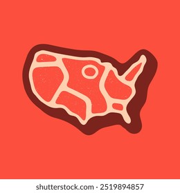 Steak USA map logo. Vector retro black and red meat dishes logotype illustration. Graphic grill BBQ label, emblem, symbol. Premium beef restaurant badge
