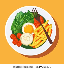Bife com várias saladas vegetais frescas em um prato é um alimento saudável.