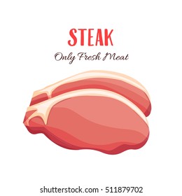 Steak vector illustration in cartoon style. Meat product design.