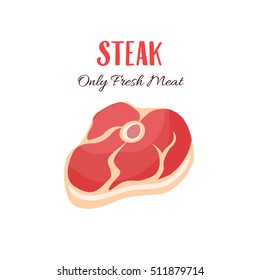 Steak vector illustration in cartoon style. Meat product design.