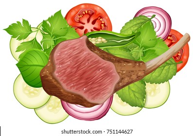 Acero y verduras en la ilustración de fondo blanco