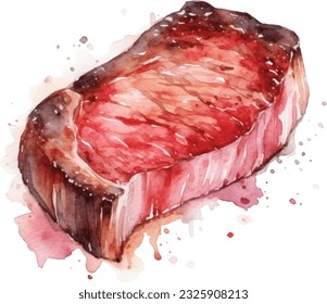 Steak Watercolor illustration. Hand drawn underwater element design. Artistic vector marine design element. Illustration for greeting cards, printing and other design projects.