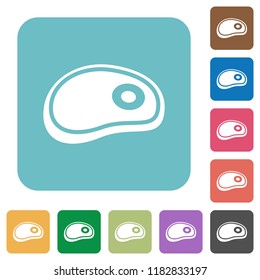 Steak white flat icons on color rounded square backgrounds