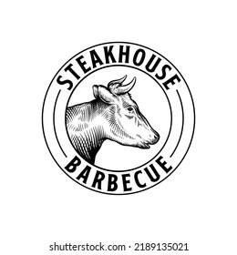 Steakhouse Barbecue Hand Drawn Logo Vector