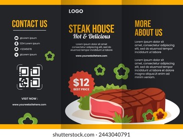 Steakhouse Brochure Flat Cartoon Hand Drawn Templates Background Illustration