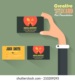 Steakhouse Business Card Template and Flat Presentation Vector Template