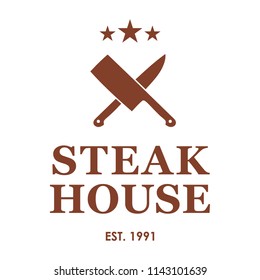 Steakhouse emblem with crossed knives. Steak house or meat store logo templates. Vector illustration