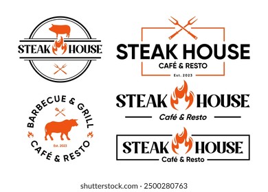 Steakhouse emblem sticker logo design collection