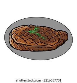 Steakhouse of Grilled Meat with Juicy Delicious Steak, Salad and Tomatoes for Barbecue in Flat Cartoon Hand Drawn Template Illustration
