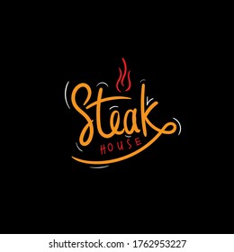 Steakhouse Handrwitting Typography Logo Deisgn with Little Fire