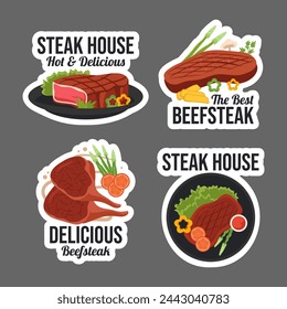 Steakhouse Label Flat Cartoon Hand Drawn Templates Background Illustration