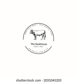 steakhouse logo hand drawn vector retro vintage