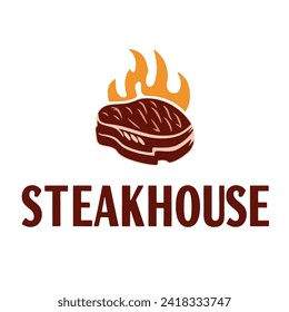 steakhouse logo. logo with steak on fire. restaurant logo.