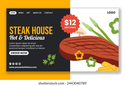 Steakhouse Social Media Landing Page Cartoon Hand Drawn Templates Background Illustration
