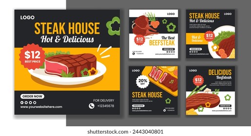 Steakhouse Social Media Post Flat Cartoon Hand Drawn Templates Background Illustration