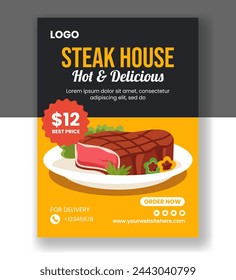 Steakhouse Vertical Poster Flat Cartoon Hand Drawn Templates Background Illustration