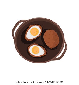 Steaks with eggs, fried eggs and cutlet vector Illustration on a white background
