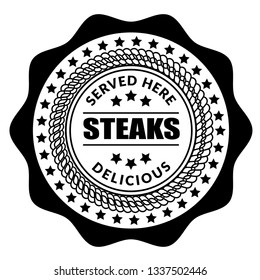 Steaks vintage circle stamp. Steaks delicious,served here.