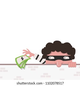 steal. bandit cartoon vector. wall. free space for text. wallpaper. background. money.