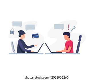 Steal data concept illustration. Criminal and thief hacking computer and stealing data and money. Vector in a flat style