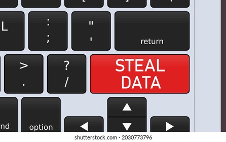 Steal data key on laptop keyboard. Concept vector illustration.