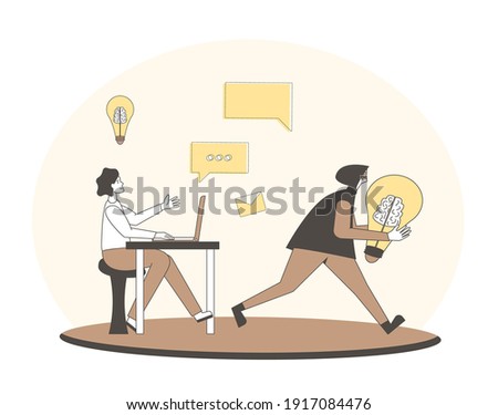 Steal digital content. Intellectual property rights. Plagiarism and infringement of copyright. Vector thief or pirate  character running with creative new idea symbol.