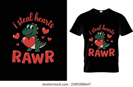 I Steal Hearts Rawr T-Shirt Design Vector