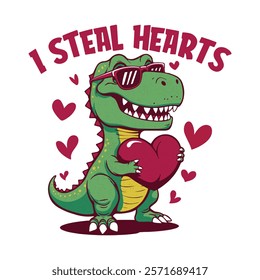 I Steal Hearts T-Rex Dinosaur Valentine's Day T-Shirt Design