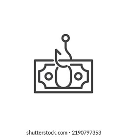 Steal money line icon. linear style sign for mobile concept and web design. Fishing hook with money outline vector icon. Symbol, logo illustration. Vector graphics