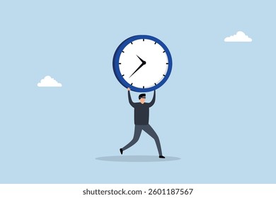 Steal time, burglar thief stealing time clock and run away.