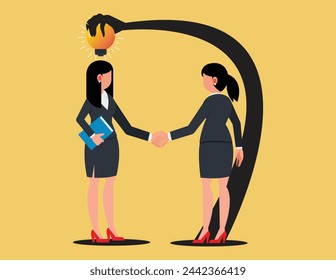 Stealing creative idea. Businesswoman steals ideas from competitors