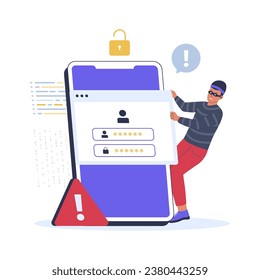 Stealing data account illustration concept. hacker attack. vector flat illustration
