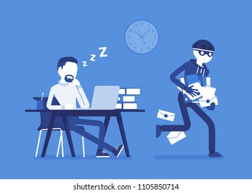 Stealing Documents Crime Sleeping Businessman Unaware Stock Vector ...