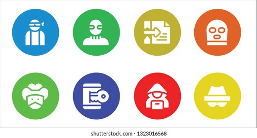 stealing icon set. 8 filled stealing icons.  Collection Of - Hacker, Bandit, Burglar, Balaclava