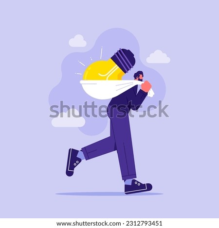 Stealing idea or plagiarism, piracy on intellectual property or infringement, thief with light bulb idea steal from other owner, stealing business idea - copyright infringement concept