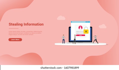stealing information digital hacking thief concept for website template or landing homepage - vector