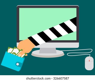 Stealing Money Online. Internet Scammers. Vector Illustration