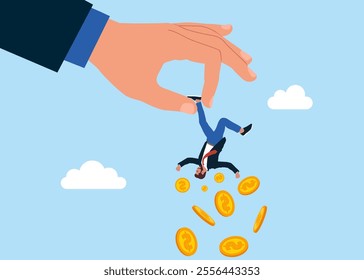 Stealing money from the population. Government countries increase tax and to get all their money businessman. Modern vector illustration in flat style