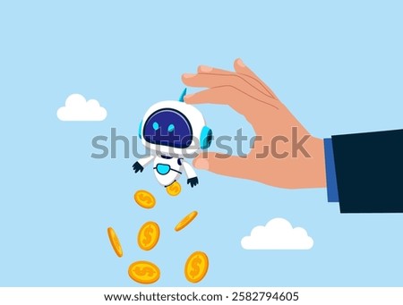 Stealing money from the technology. Government countries increase tax and to get all their money robot. Modern vector illustration in flat style